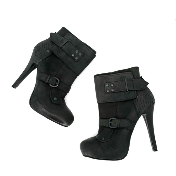 Ash Egoist Heeled Booties Moto Biker Black Leather Euro Size 39.5= US 9-9.5 EUC - Picture 1 of 11
